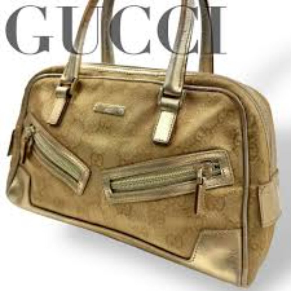 SALE! Vintage Gucci Princy GG Logo Gold Bowler Boston Bag Satchel Canvas Leather - Picture 8 of 16